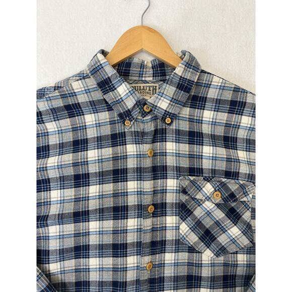 Duluth Trading Co Iron Mountain Plaid Oxford Shirt XL Blue Swingin - Picture 1 of 5